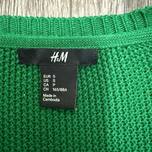 H&M Womens Small Green Waffle Knit Cardigan Asymmetrical Hem Lightweight - Picture 4 of 5